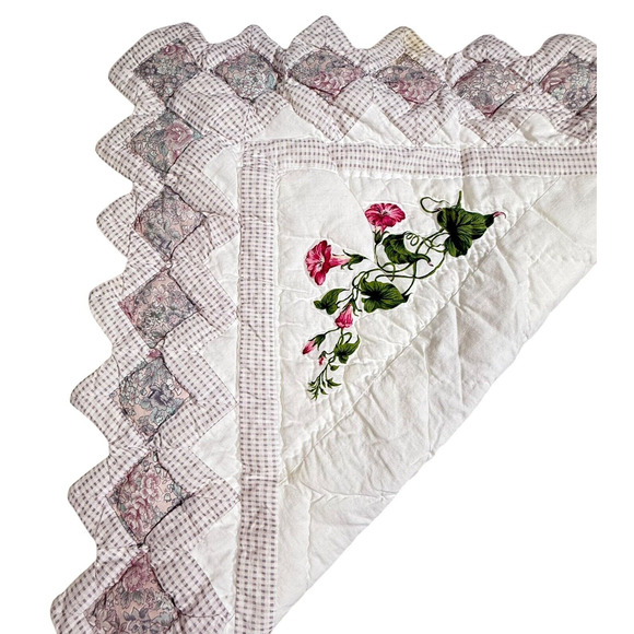 Handmade Machine Stitched Quilted Throw Hummingbird Cottage Garden 46 x 58 Stain - Picture 9 of 14